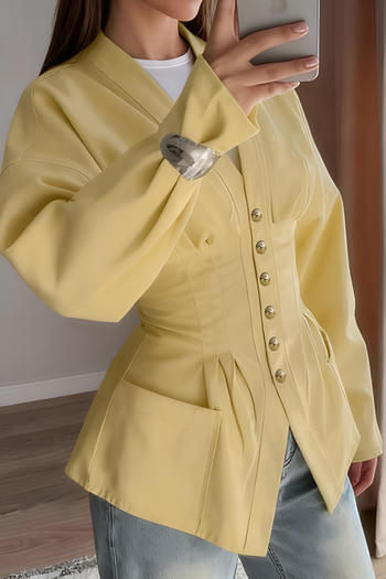 stylish non-stretch pure colour v-neck single-breasted all-match outerwear