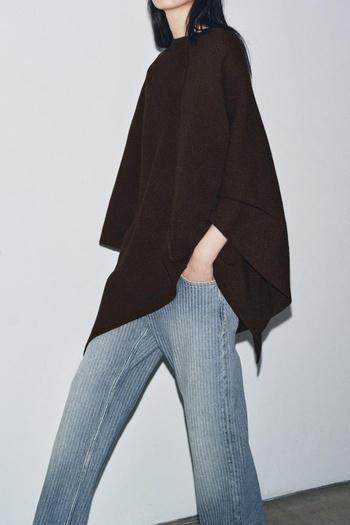 casual slight stretch ribbed knit crew neck solid color cloak