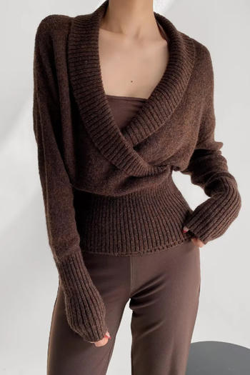 casual slight stretch solid color cross sweaters(size run small)
