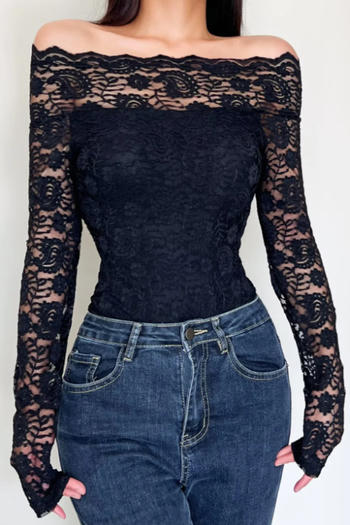 casual slight stretch stitching lace off shoulder bodysuit(size run small)