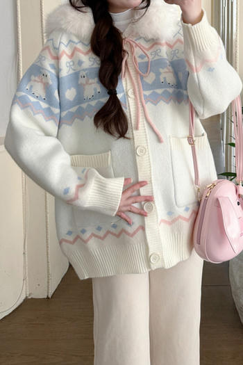 casual slight stretch ribbed knit plush hooded button sweaters(size run small)