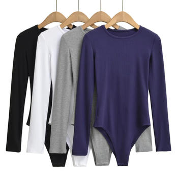 casual slight stretch 4 colors crew neck solid color bodysuit(size run small)