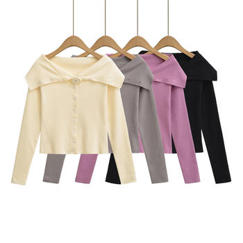 casual slight stretch ribbed knit flower decor sweaters(size run small)