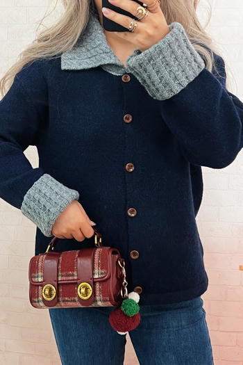 casual slight stretch contrast color single-breasted knitted cardigan