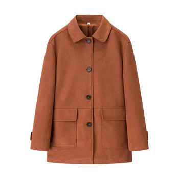 casual non-stretch solid color loose suede single-breasted mid-length coat