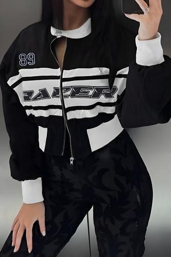 casual non-stretch contrast color letter-print new versatile jacket