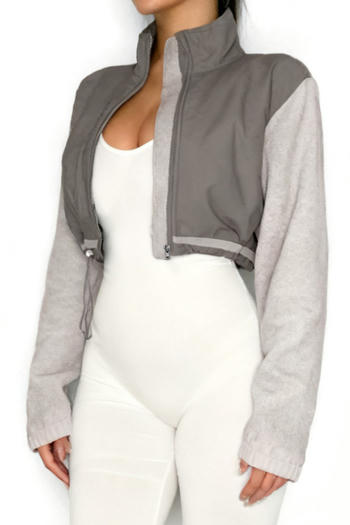 casual non-stretch stand collar zip-up jacket