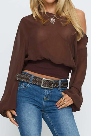 sexy non-stretch see-through chiffon patchwork versatile top