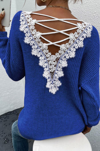 exquisite slight stretch v-neck lace trim sweaters