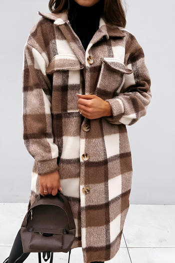 casual plus size non-stretch tweed checkered all-match long outerwear