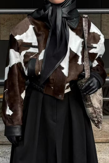 casual non-stretch printed suede crop jacket