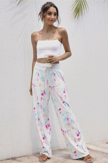 autumn new plus size colorful gradient printing micro-elastic tie-waist wide-leg home casual pants