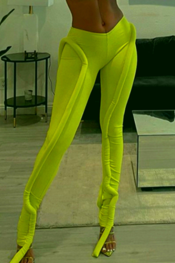 autumn new solid color ribbed fabric stretch stylish personality skinny pants