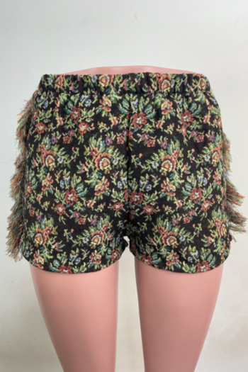 plus size summer new stylish batch printing stitching tassel inelastic hot shorts