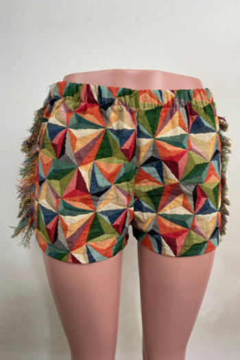 plus size summer new stylish multicolor batch printing stitching tassel inelastic hot shorts