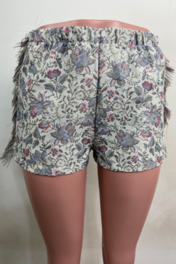 plus size summer new stylish flowers batch printing stitching tassel inelastic hot shorts