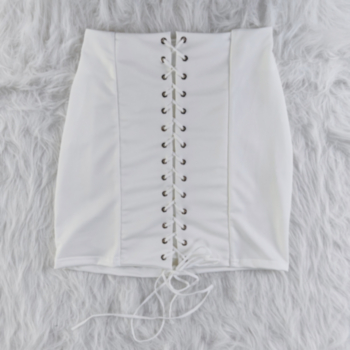 New solid color micro-elastic eyelet lace-up stylish mini skirt