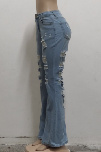 Autumn new plus size elastic high waist holes pockets stylish flare jeans (Without belt)
