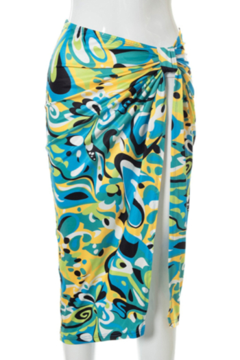 Summer new style irregular high slit batch printing elastic skirt 