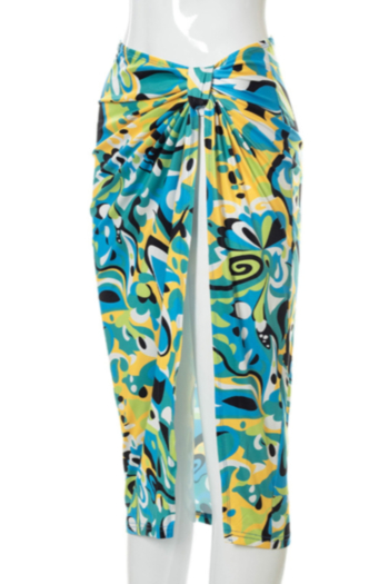 Summer new style irregular high slit batch printing elastic skirt 