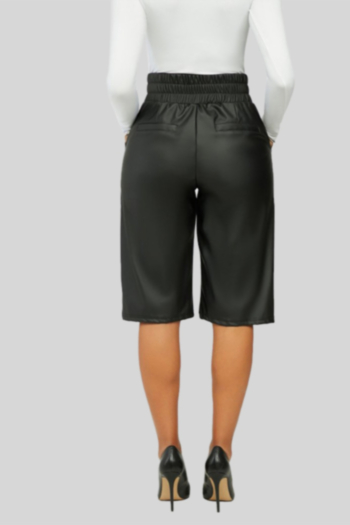 Plus size S-5XL five colors solid color PU leather micro elastic casual slim Bermuda shorts