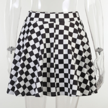 Summer plaid printing contrast color mini skirt