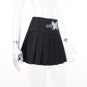 Summer new style solid color butterfly embroidery pleated sexy JK skirt