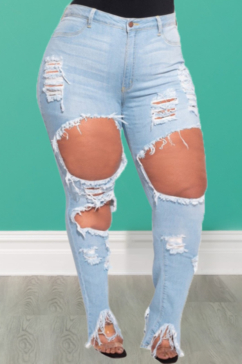 XL-5XL autumn new micro-elastic holes stylish grunge style jeans