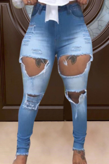 autumn new plus size contrast color spliced micro-elastic holes pockets curvy stylish jeans