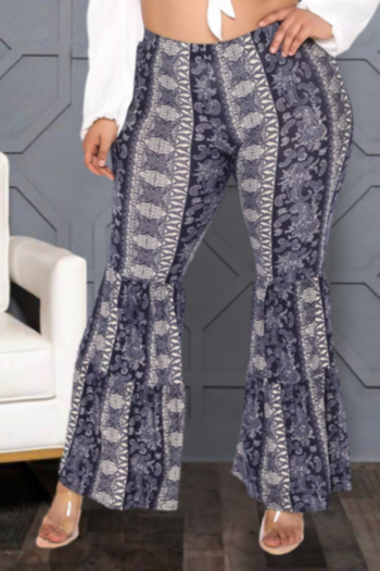 Plus size XL-5XL new fashion batch printing micro casual elastic multi-layer flare pants