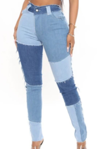 autumn new style plus-size high-elastic pocket button zip-up stitching tassel slim jeans