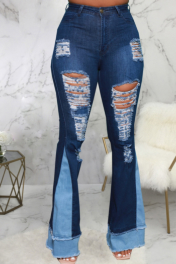 autumn new plus size three colors micro-elastic high waist pockets flare ripped jeans