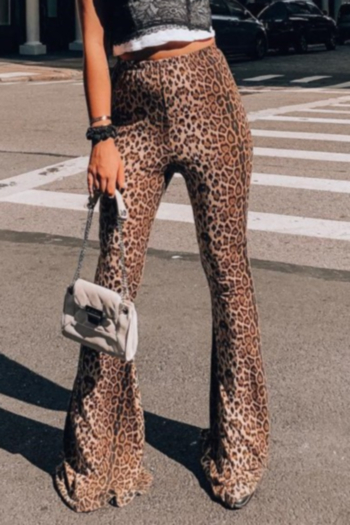 new leopard batch printing fashion casual stretch flare pants
