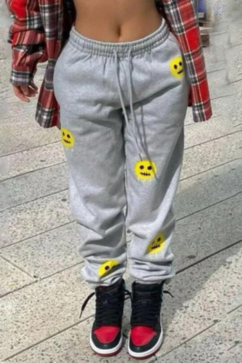 autumn new plus size cartoon pattern printing stretch tie-waist pockets stylish casual pants
