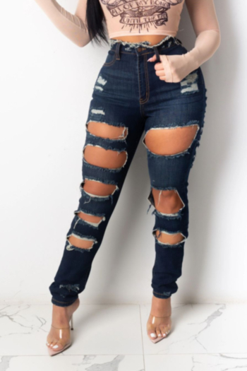plus size grunge style new fashion inelastic personality slim ripped jeans