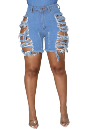 new fashion plus size grunge style zip-up stretch sexy ripped denim shorts