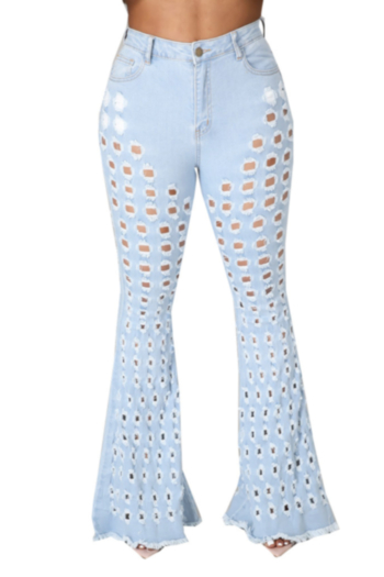 stylish plus size holes zip-up stretch sexy autumn slim flare jeans