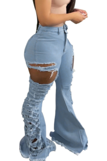 autumn grunge style plus size stretch new stylish ripped personality flare jeans