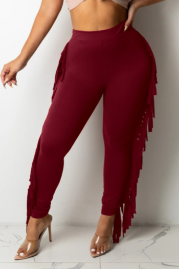 autumn new stylish simple pure color 4 colors mid waist plus size stretch fringed casual pants
