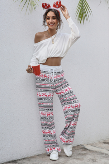 christmas style winter plus size batch printing stretch tie-waist loose home casual straight pants 1#