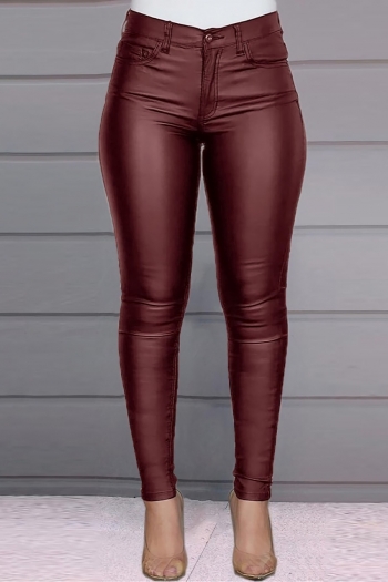autumn plus size solid color pu micro-elastic pockets stylish tight curving leather trousers