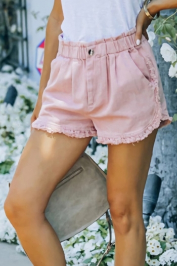 Summer new stylish zip-up pocket solid color stretch mid waist plus size casual denim shorts