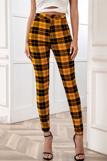 Spring new stylish plaid batch printing zip-up good quality high-waist casual pants