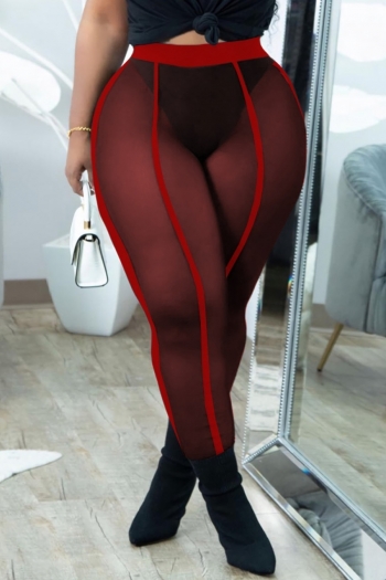 summer new stylish mesh patchwork see-through stretch slim high waist plus size sexy leggings(without lining)