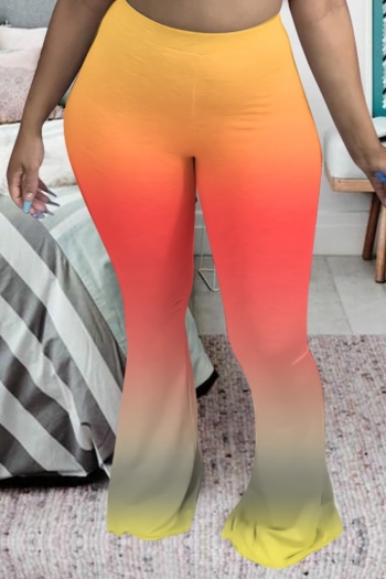 summer new stylish simple orange gradient color 4-colors stretch plus size mid-waist casual flared pants