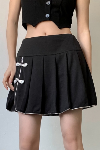 Summer new stylish simple micro-elastic zip-up pleated high waist cheongsam buckle casual skirt