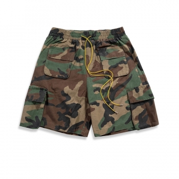 summer new plus size inelastic camo printing multi-pocket with tie-waist fashion casual shorts(size run big)