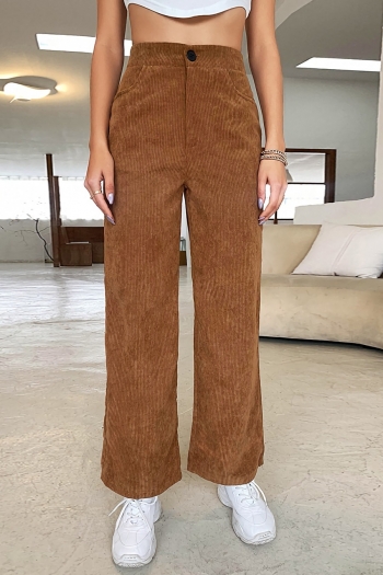 spring new stylish solid color inelastic button pockets zip-up high-waisted casual corduroy pants