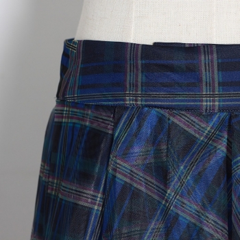 Summer new stylish inelastic plaid printing see through mesh spliced button high quality casual midi skirt