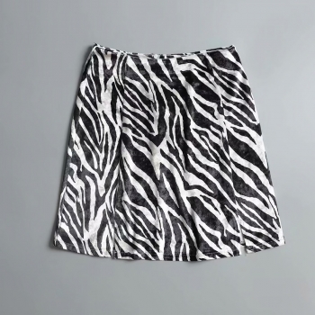 summer new stretch velvet zebra printing split zip-up bodycon fashion skirt
